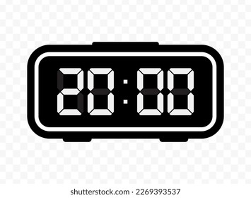 Vector illustration of twenty o'clock digital clock icon sign and symbol. Black icon for website design .Simple design on transparent background (PNG).