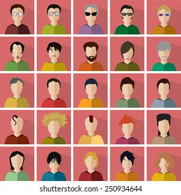 vector illustration of twenty-five different icons in the form of men