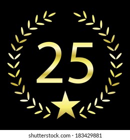 Vector illustration of Twenty-five years.Black background