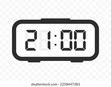 Vector illustration of twenty-one o'clock digital clock icon sign and symbol. colored icon for website design .Simple design on transparent background (PNG).