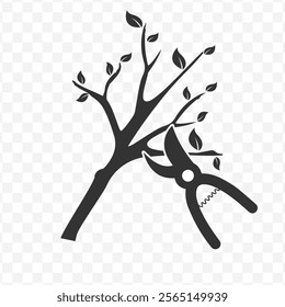 Vector illustration of twig scissors  icon in dark color and transparent background(PNG).