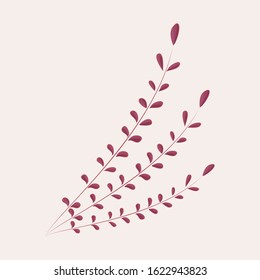 Vector illustration of a twig with small leaves of red color.