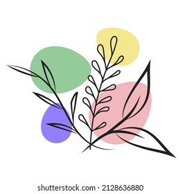 Vector illustration with twigs and easter eggs for icons for sticker, decor, icon, coloring book. 