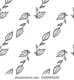 vector illustration of twigs with leaves, pattern with green spring leaves