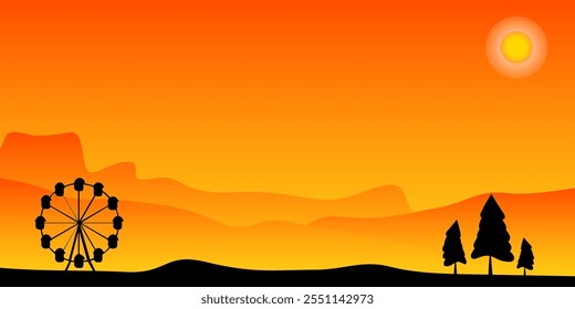 vector illustration of a twilight scene, orange color