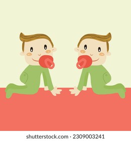 Ilustración vectorial de bebés gemelos jugando en una alfombra roja