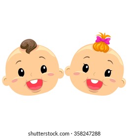 Vector Illustration of Twin Baby Faces