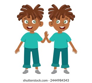 vector illustration of twin brothers, beautiful boys in matching clothes.