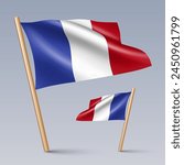 Vector illustration of two 3D-style flag icons of France isolated on light background. Created using gradient meshes, EPS 10 vector design elements from world collection