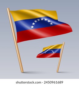 Vector illustration of two 3D-style flag icons of Venezuela isolated on light background. Created using gradient meshes, EPS 10 vector design elements from world collection