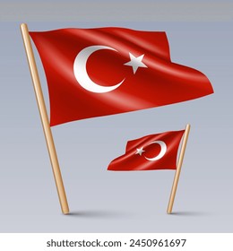Vector illustration of two 3D-style flag icons of Turkey isolated on light background. Created using gradient meshes, EPS 10 vector design elements from world collection