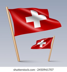 Vector illustration of two 3D-style flag icons of Switzerland isolated on light background. Created using gradient meshes, EPS 10 vector design elements from world collection