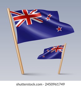 Vector illustration of two 3D-style flag icons of New Zealand isolated on light background. Created using gradient meshes, EPS 10 vector design elements from world collection