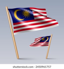 Vector illustration of two 3D-style flag icons of Malaysia isolated on light background. Created using gradient meshes, EPS 10 vector design elements from world collection