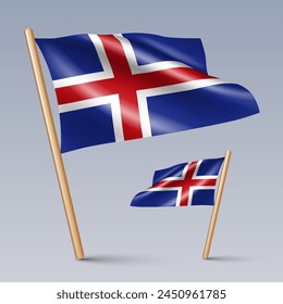 Vector illustration of two 3D-style flag icons of Iceland isolated on light background. Created using gradient meshes, EPS 10 vector design elements from world collection