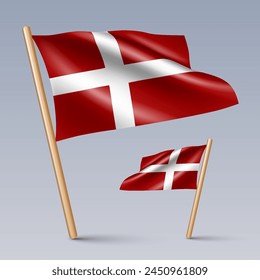 Vector illustration of two 3D-style flag icons of Denmark isolated on light background. Created using gradient meshes, EPS 10 vector design elements from world collection