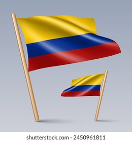 Vektorillustration von zwei 3D-Stil Flagge Icons von Kolumbien isoliert auf hellem Hintergrund. Erstellt mit Gradientenmaschen, EPS 10 Vektorgrafiken Design-Elemente aus der Welt Kollektion