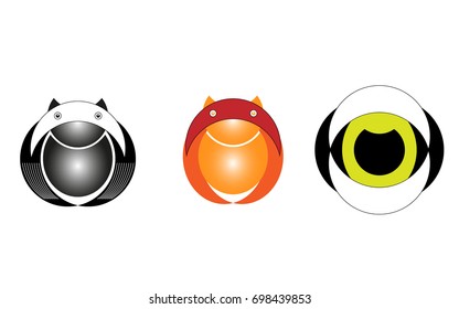 Vector illustration two abstract cat from geometric shapes black and orange with gradient and cyber eye black and yellow on white background