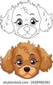 Vector illustration of two adorable cartoon dog faces.