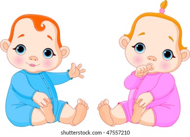 Vector Illustration of two adorable sitting babies.