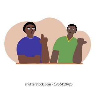 vector illustration two african american men talking. black teenage students at the table. ethnic couple multiethnic. 
flat characters from africa at a friendly meeting speaking.black lives matter