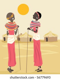 vector illustration of two african women in the traditional dress of the samburu people