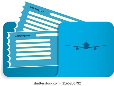 Vector illustration of two airline tickets or boarding pass inside of blue envelope.