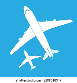 Vector illustration of an two airplane top view on a blue background. Aviation holiday poster