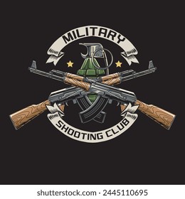 Ilustración vectorial de dos AK47 con la ilustración de Antiguas disponible para la insignia de disparo