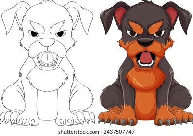 Ilustración vectorial de dos perros enojados lado a lado.