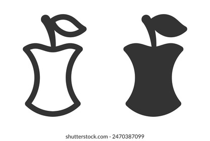 Vector illustration of two apple cores in black and white. Perfect for representing concepts of waste, health, and simplicity.