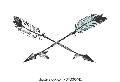 vector illustration two arrows decorated with feathers