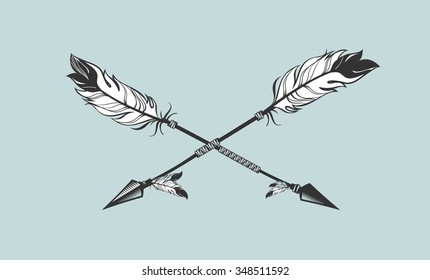 vector illustration two arrows decorated with feathers