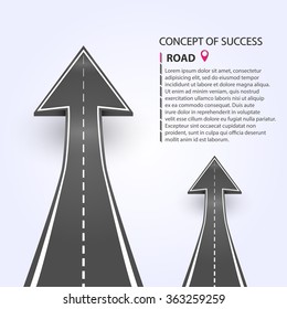 Vector illustration. Two arrows indicating the direction of the road. Success consept 