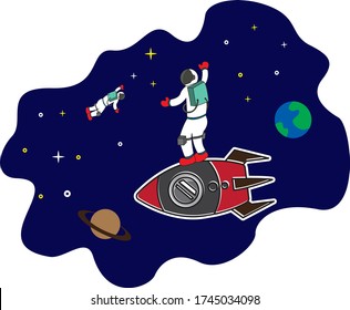 
vector illustration of two astronauts in space working together. This picture is suitable for children's books, digital printing, t-shirts, picture books etc.