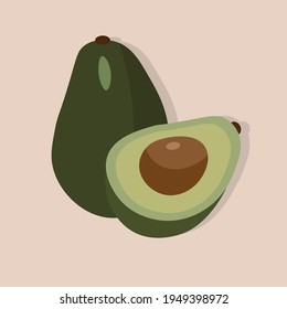 vector illustration  of two avocados on a light pink background