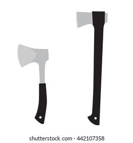 Vector illustration two axes with black handle. Axe icon. Camping axe