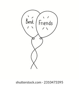 Vektorgrafik zwei Ballons, Freundschaft im Doodle-Stil. Einzeln auf weißem Hintergrund