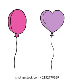 vector illustration two balloons. Pink and purple hot air balloon