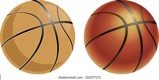 Vector illustration of two basketballs. One simpler and one realistic.