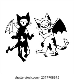 vector illustration of two bat-winged cats