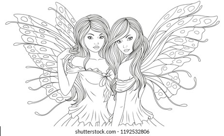 Vector illustration of two beautiful fairy, on a white background