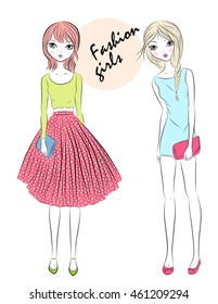 Vector illustration of the two beautiful fashion girls