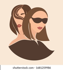 Ilustración vectorial con dos bellas chicas. Cartel de dos modelos.