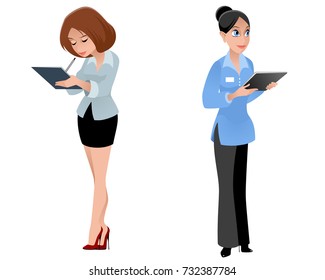 Vector illustration of two beautiful girls secretaries