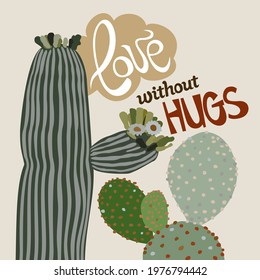 Vector illustration of two beloved cactuses. Comic concept.