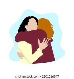 Vector illustration of two best friends who were hugging happily. happy friendship. Warm hugs.
