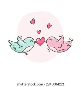 ilustración vectorial dos aves sosteniendo un corazón