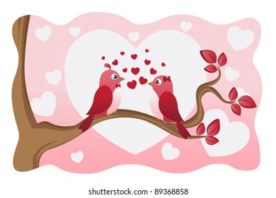 A vector illustration of two birds in love
