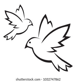 Vector illustration of two birds on a white background. Flat design.